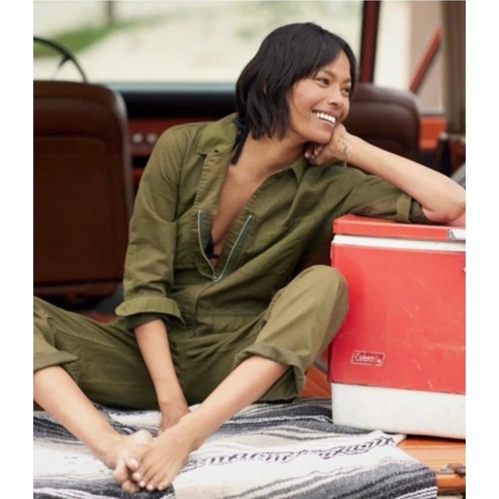 Outerknown Jumpsuit Women Small Olive Green Utility Organic Cotton Linen